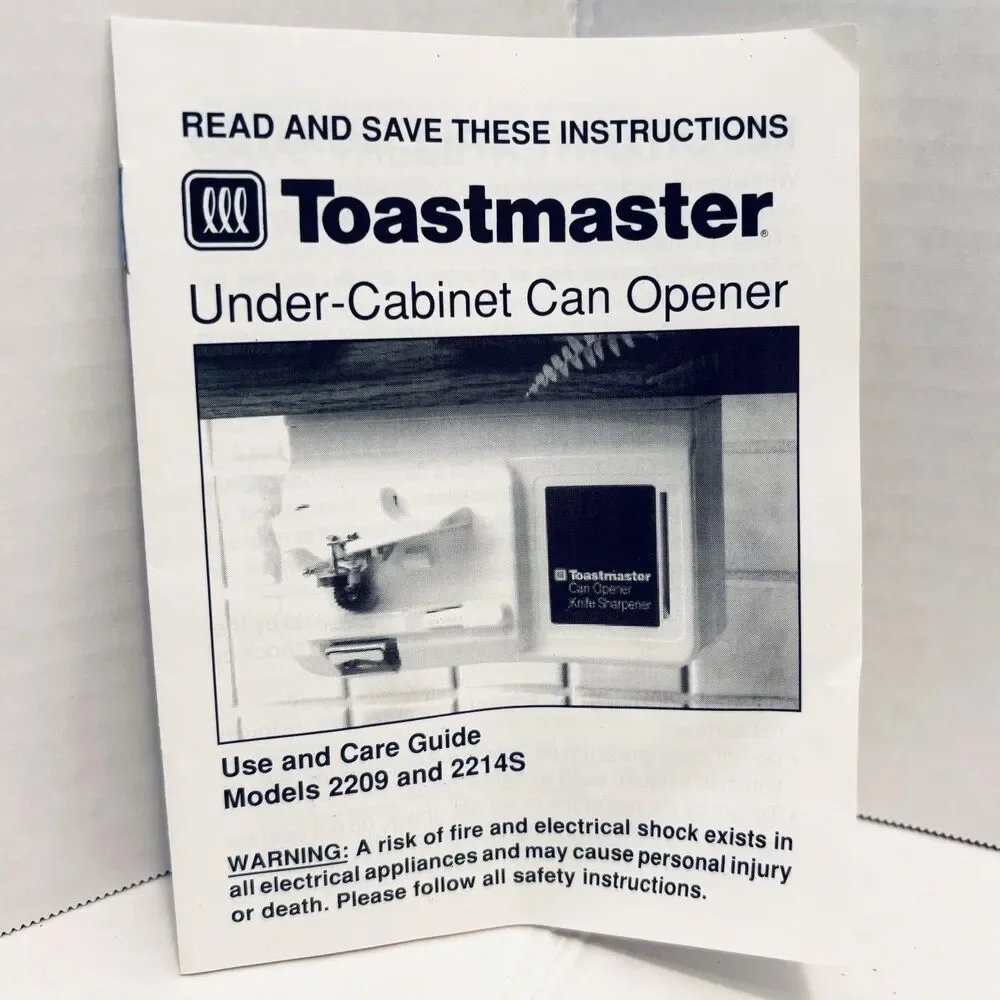New Toastmaster Under Cabinet Electric Can Opener w/Knife Sharpener Model 2209